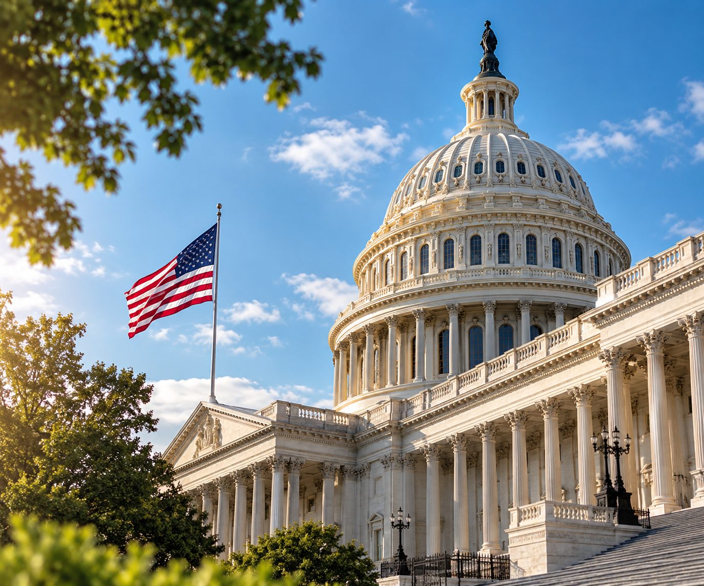 The United States Capitol dome beneath a flag